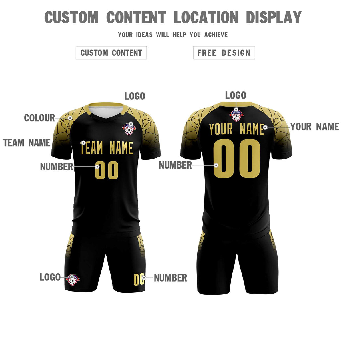 Custom Black Classic Football Training Kit Jersey For Adults/Kids