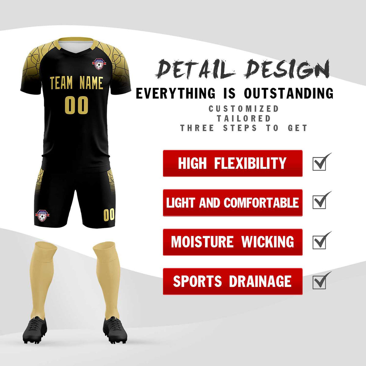 Custom Black Classic Football Training Kit Jersey For Adults/Kids