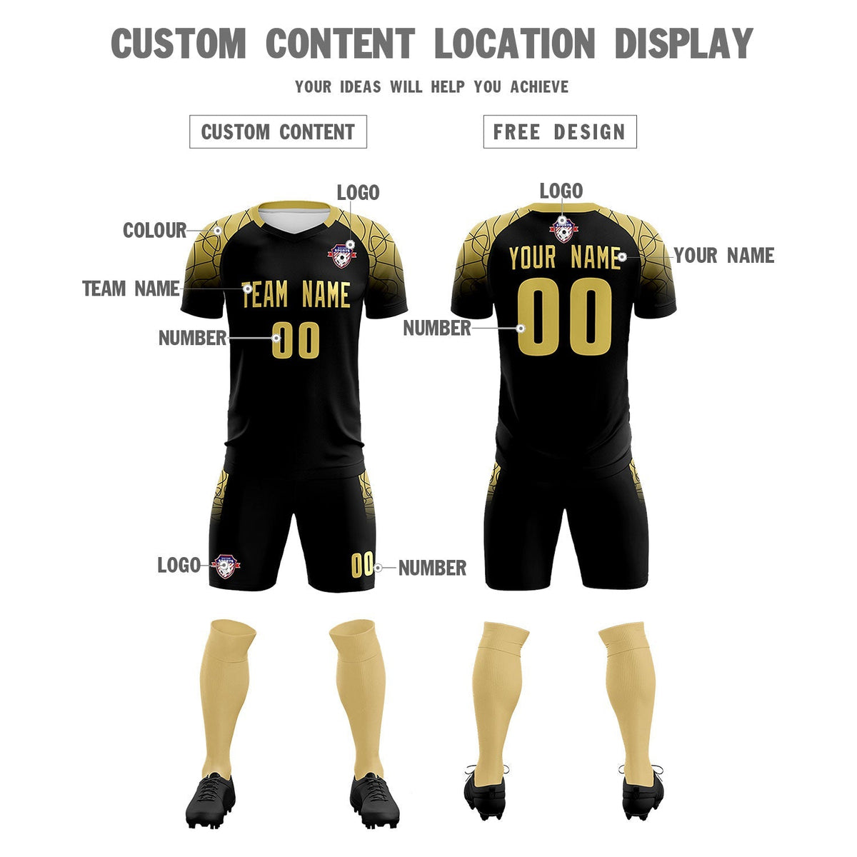 Custom Black Classic Football Training Kit Jersey For Adults/Kids
