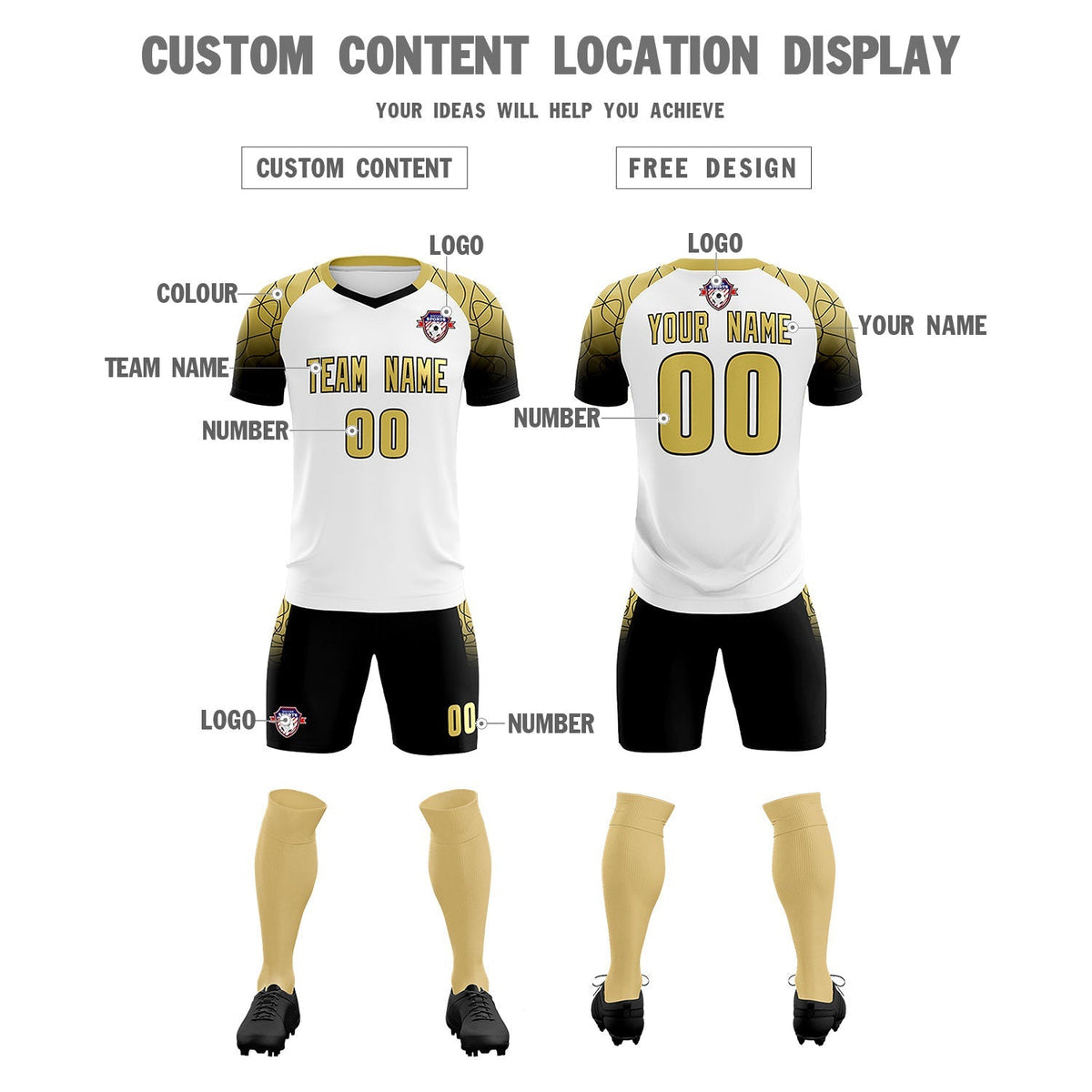 Custom White Classic Football Training Kit Jersey For Adults/Kids