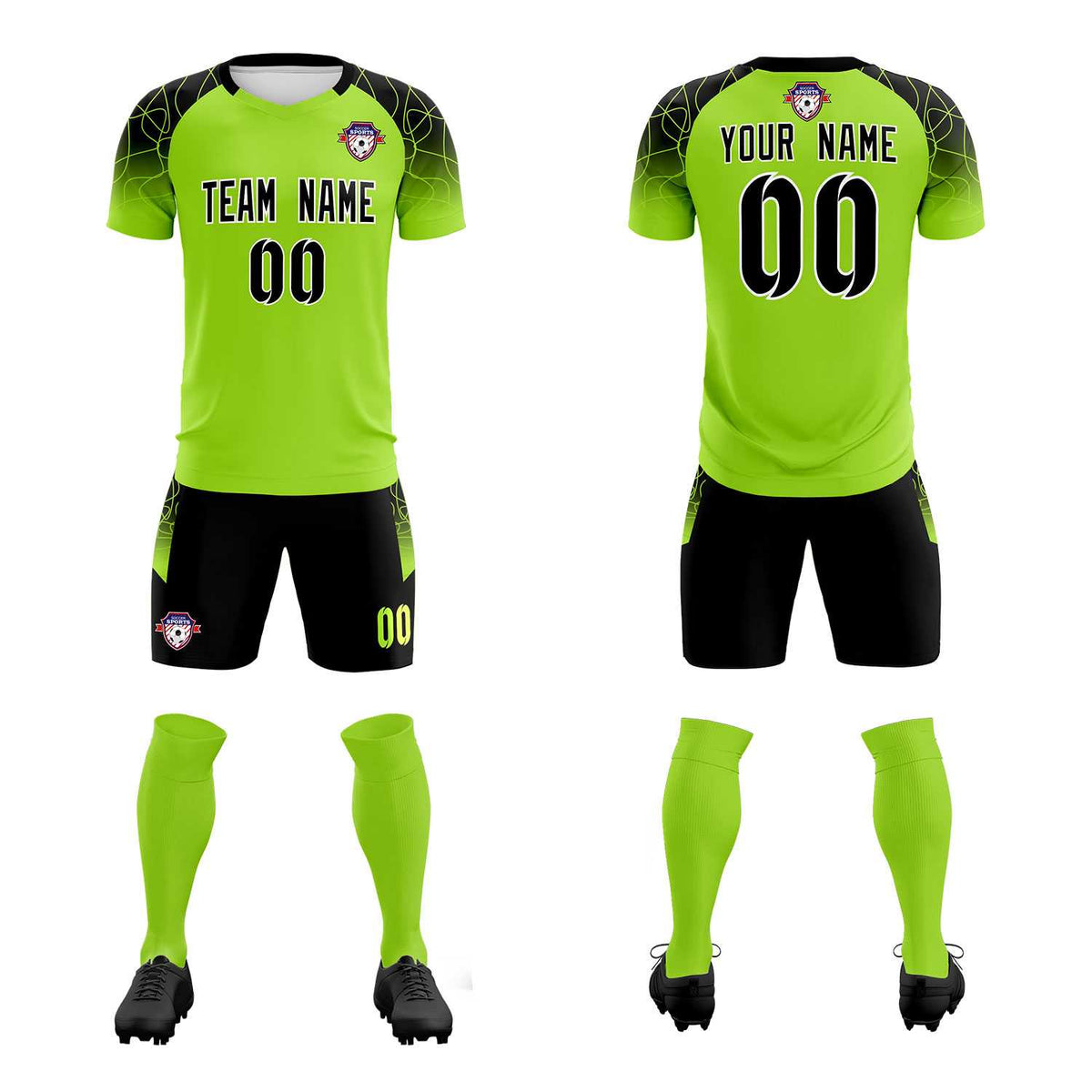 Custom Neon Green Classic Football Training Kit Jersey For Adults/Kids