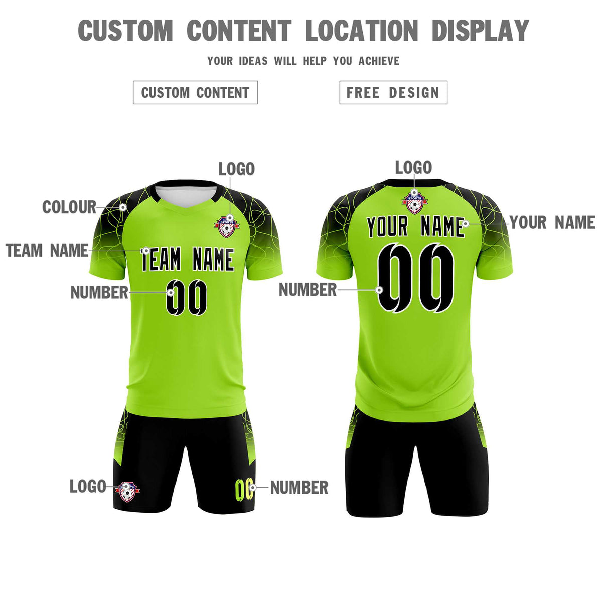 Custom Neon Green Classic Football Training Kit Jersey For Adults/Kids