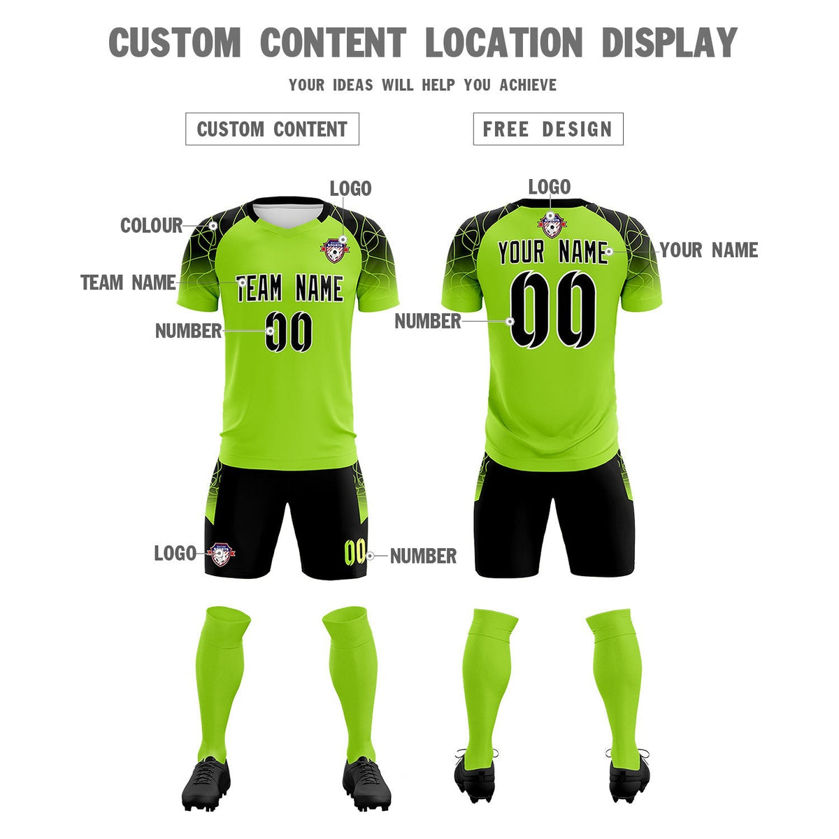 Custom Neon Green Classic Football Training Kit Jersey For Adults/Kids