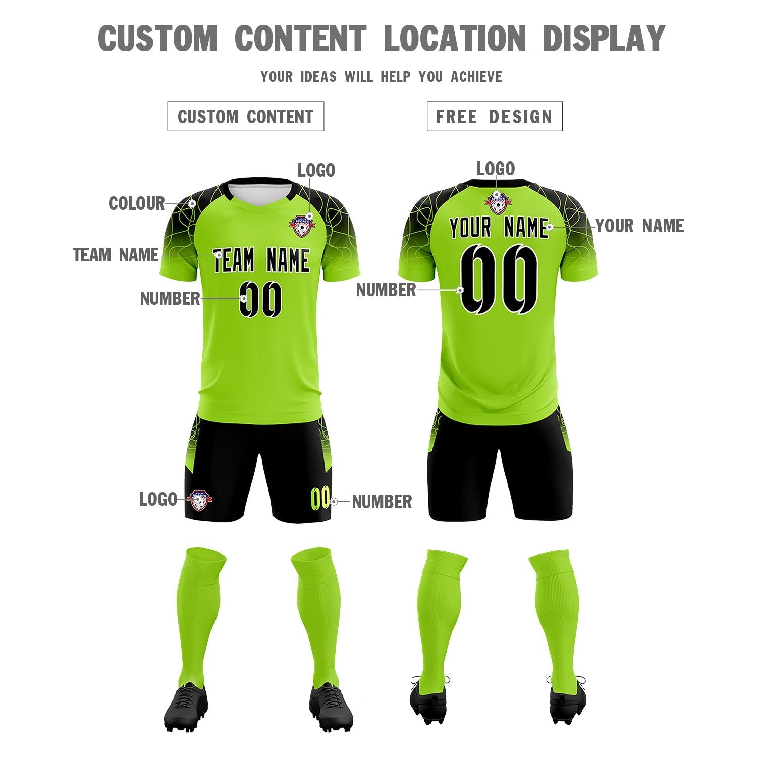 Custom Neon Green Classic Football Training Kit Jersey For Adults/Kids