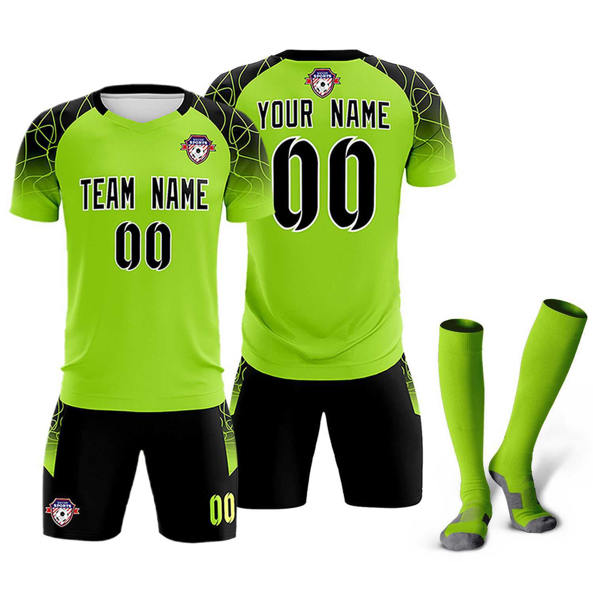 Custom Neon Green Classic Football Training Kit Jersey For Adults/Kids