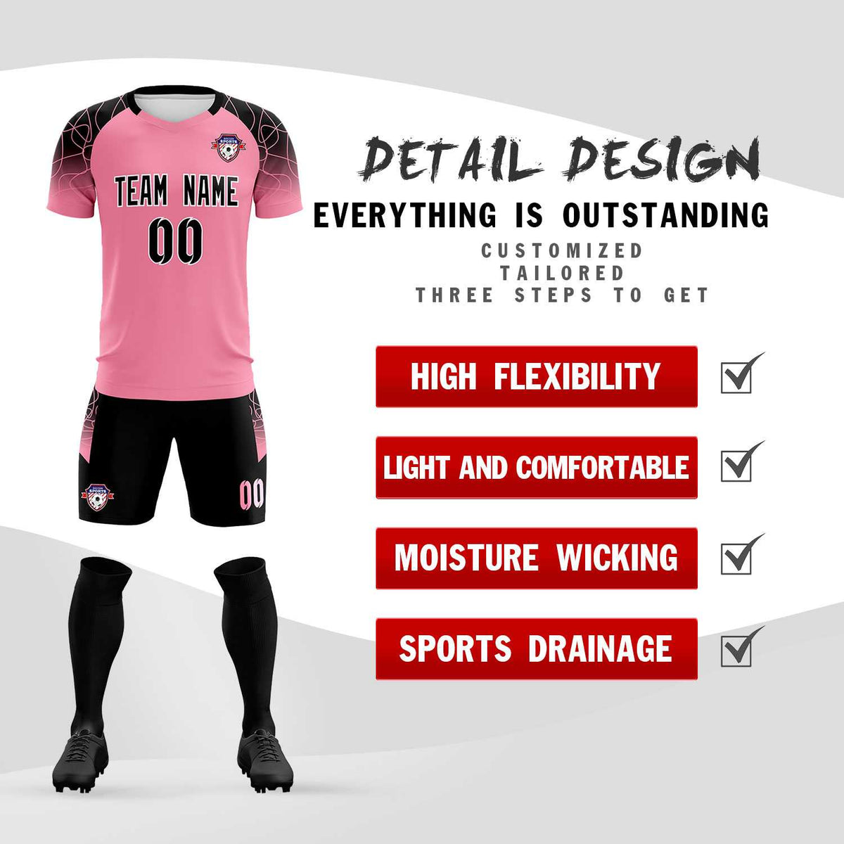 Custom Light Pink Classic Football Training Kit Jersey For Adults/Kids