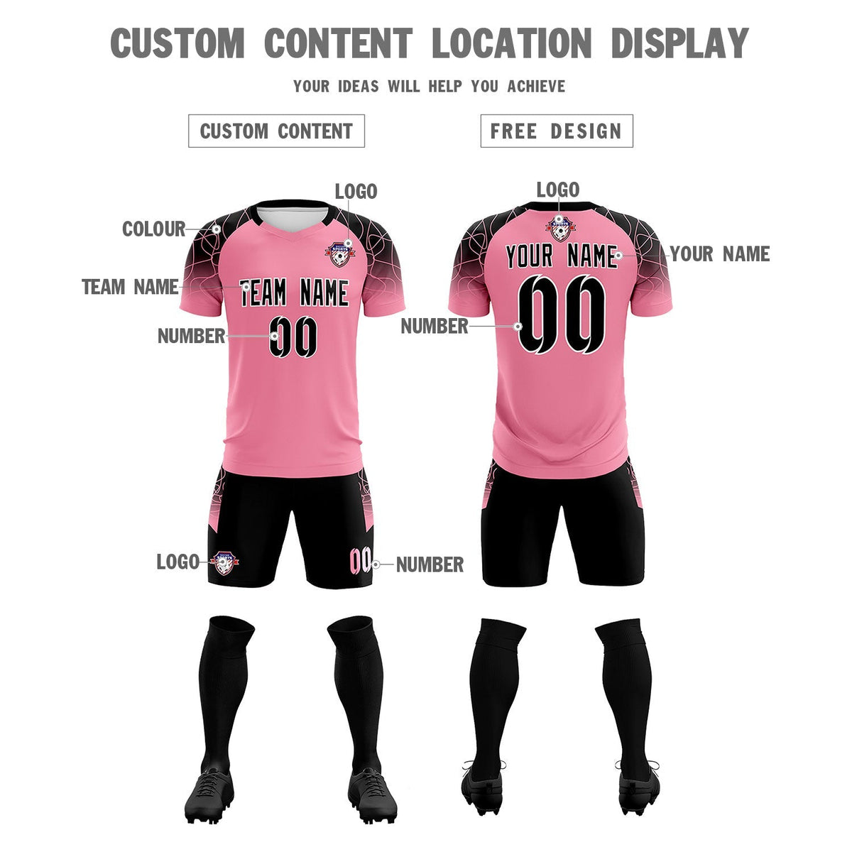 Custom Light Pink Classic Football Training Kit Jersey For Adults/Kids