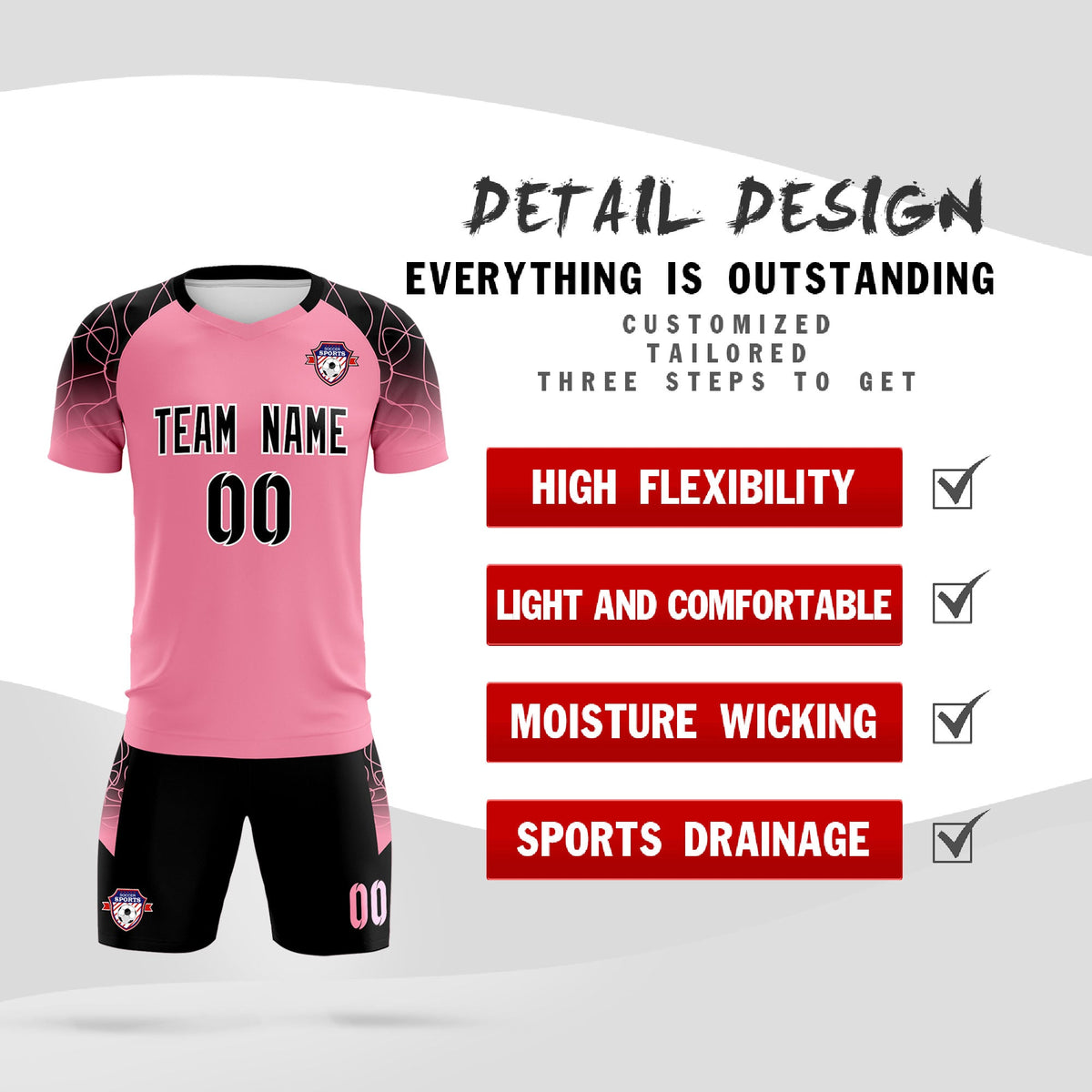 Custom Light Pink Classic Football Training Kit Jersey For Adults/Kids