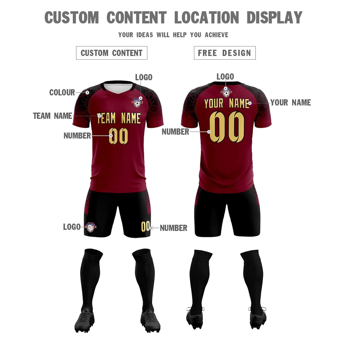 Custom Crimson Classic Football Training Kit Jersey For Adults/Kids