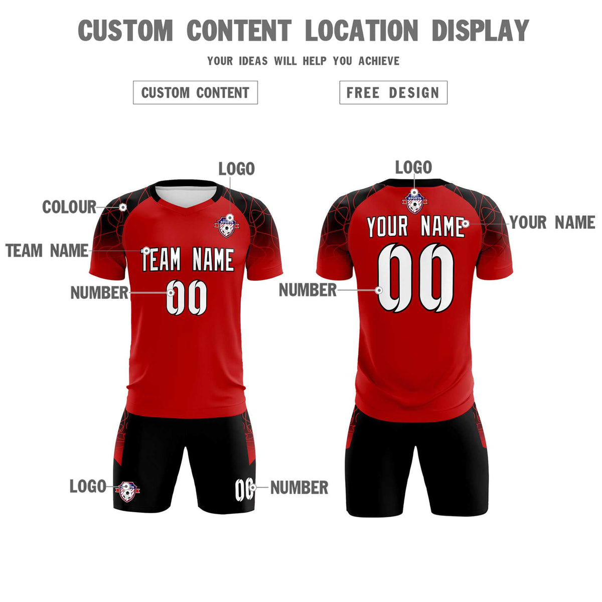 Custom Red Classic Football Training Kit Jersey For Adults/Kids