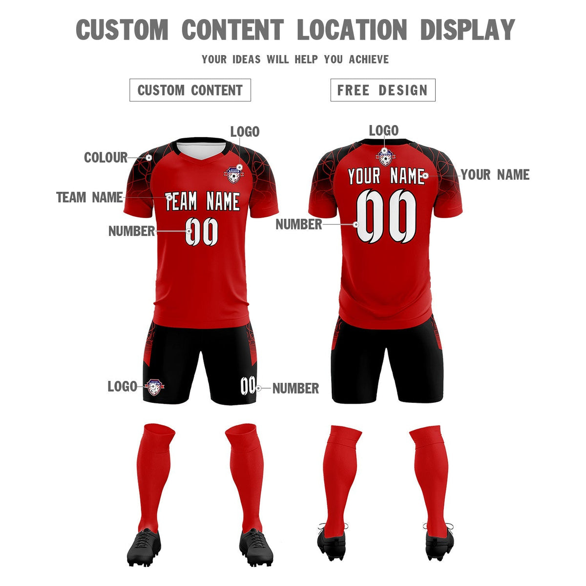 Custom Red Classic Football Training Kit Jersey For Adults/Kids