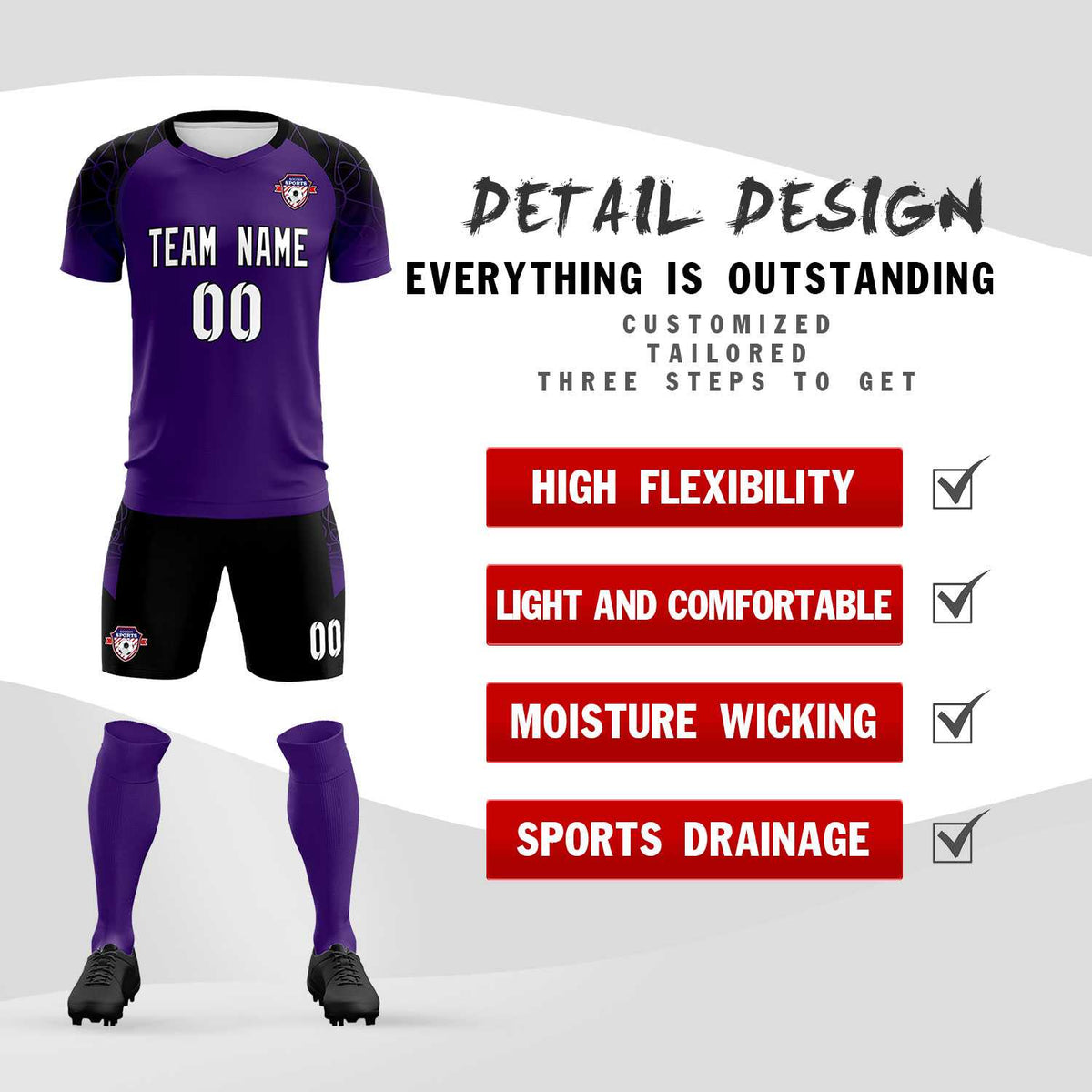 Custom Purple Classic Football Training Kit Jersey For Adults/Kids