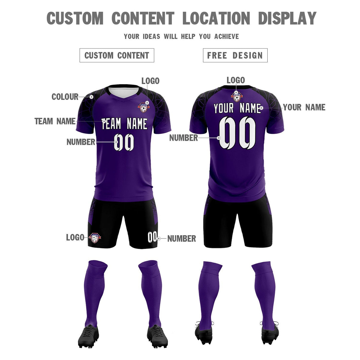 Custom Purple Classic Football Training Kit Jersey For Adults/Kids