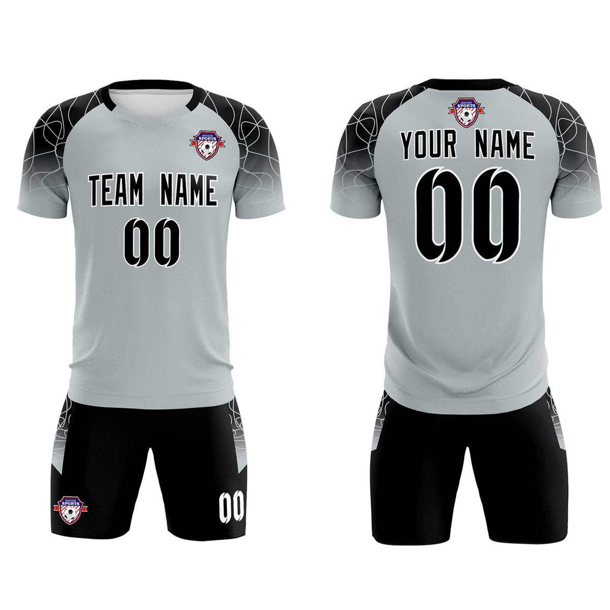 Custom Silver Classic Football Training Kit Jersey For Adults/Kids