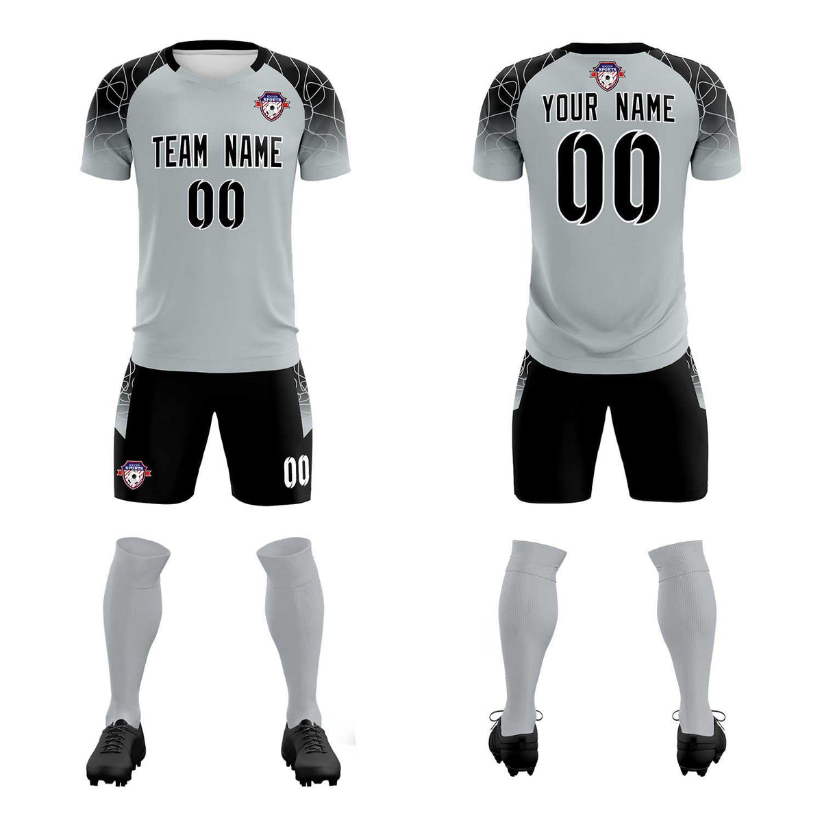 Custom Silver Classic Football Training Kit Jersey For Adults/Kids