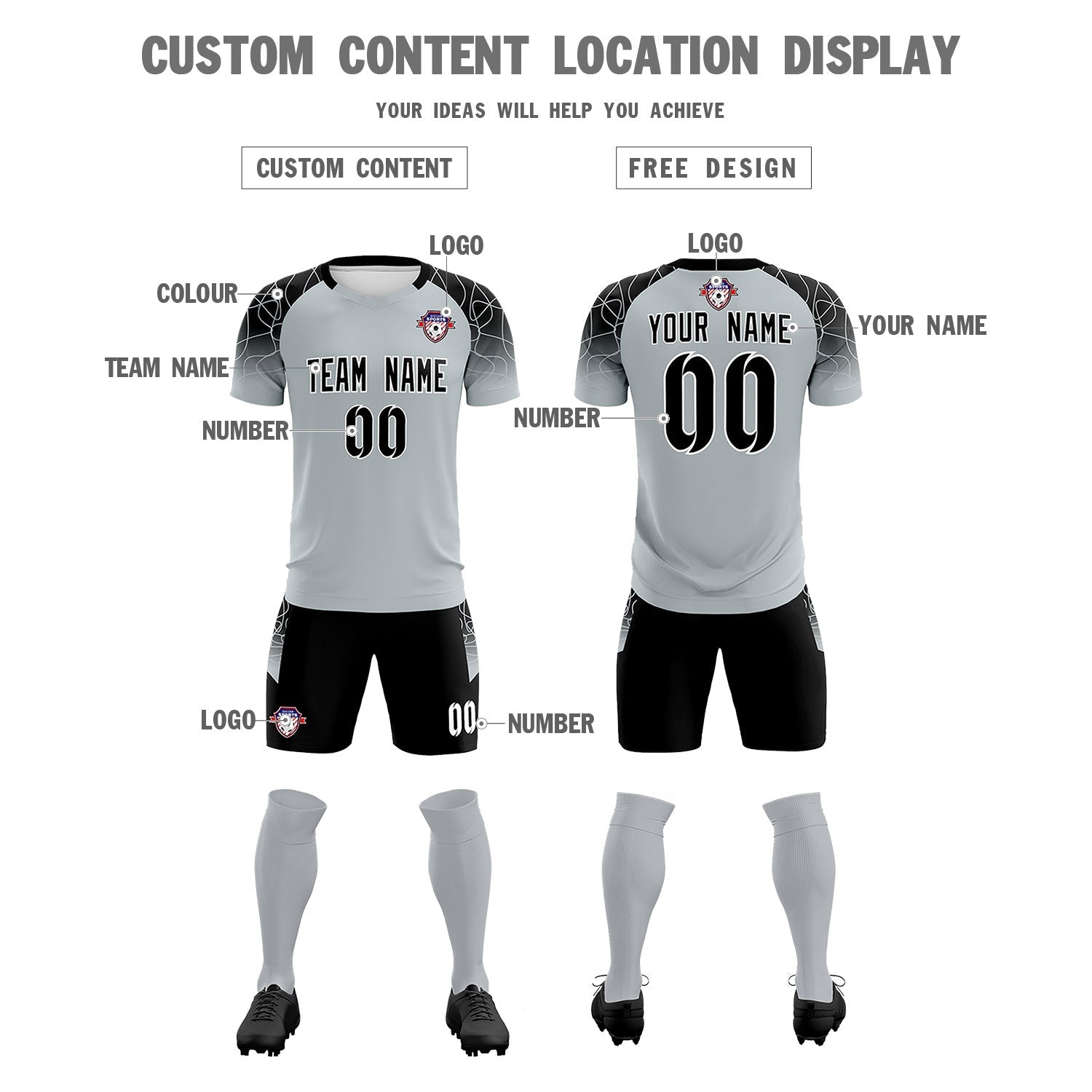 Custom Silver Classic Football Training Kit Jersey For Adults/Kids