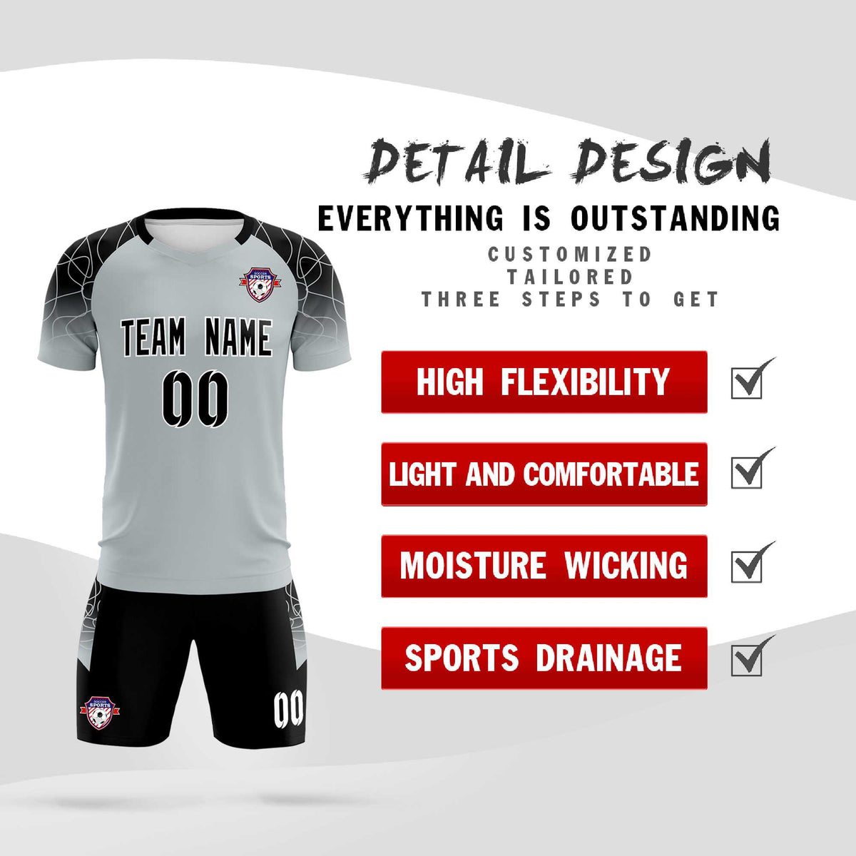 Custom Silver Classic Football Training Kit Jersey For Adults/Kids