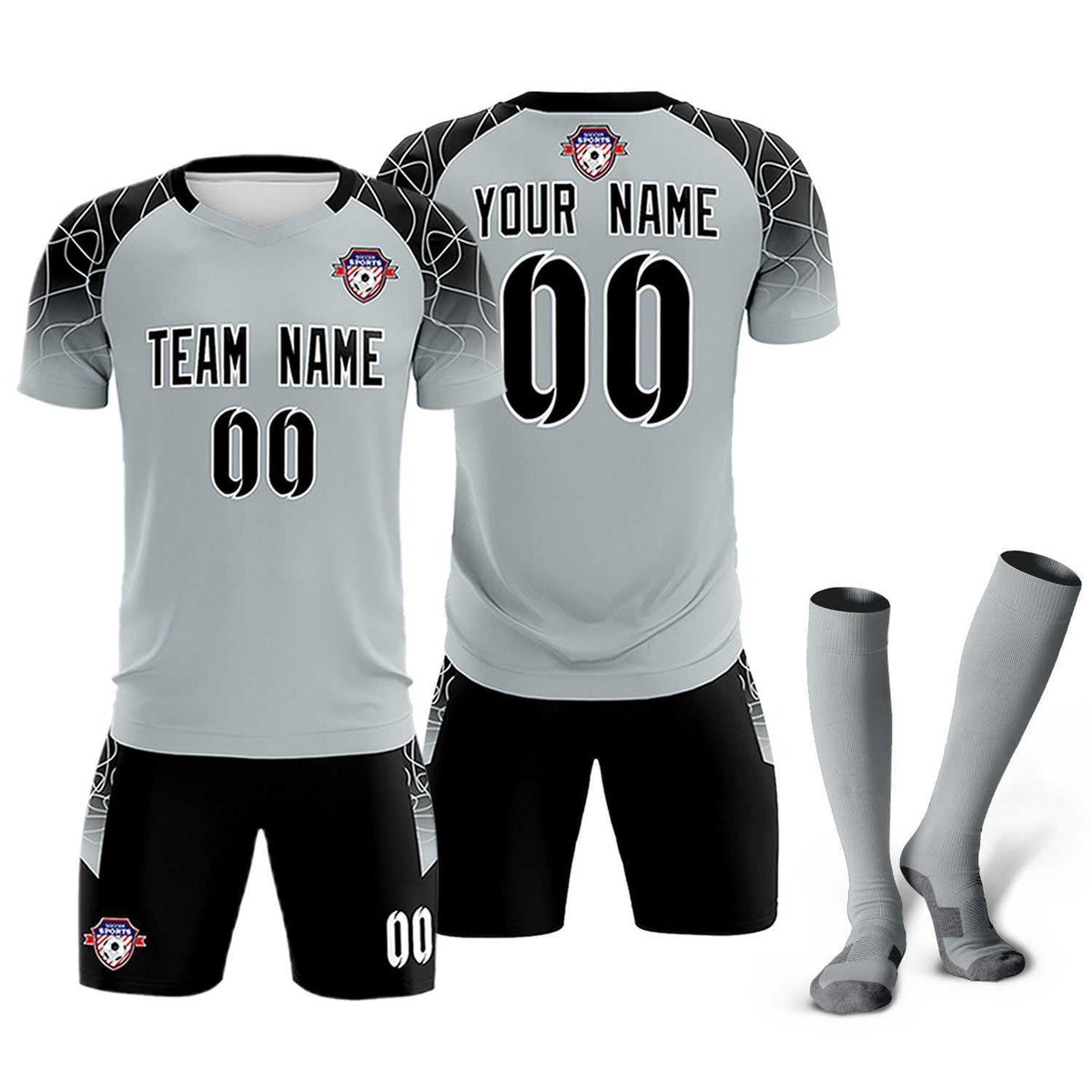 Custom Silver Classic Football Training Kit Jersey For Adults/Kids