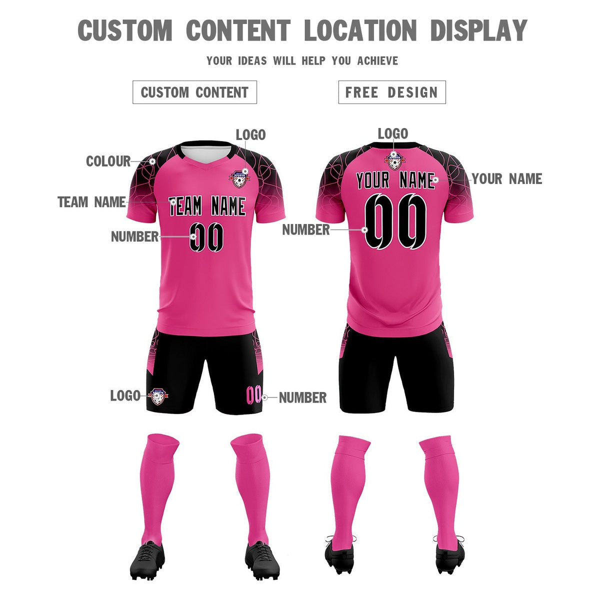 Custom Rose Red Classic Football Training Kit Jersey For Adults/Kids