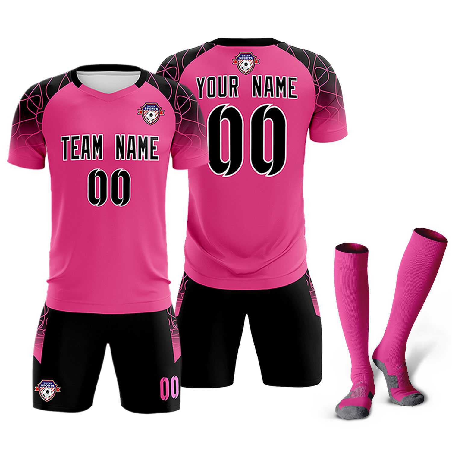 Custom Rose Red Classic Football Training Kit Jersey For Adults/Kids