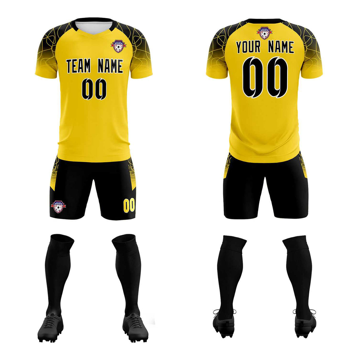 Custom Gold Classic Football Training Kit Jersey For Adults/Kids