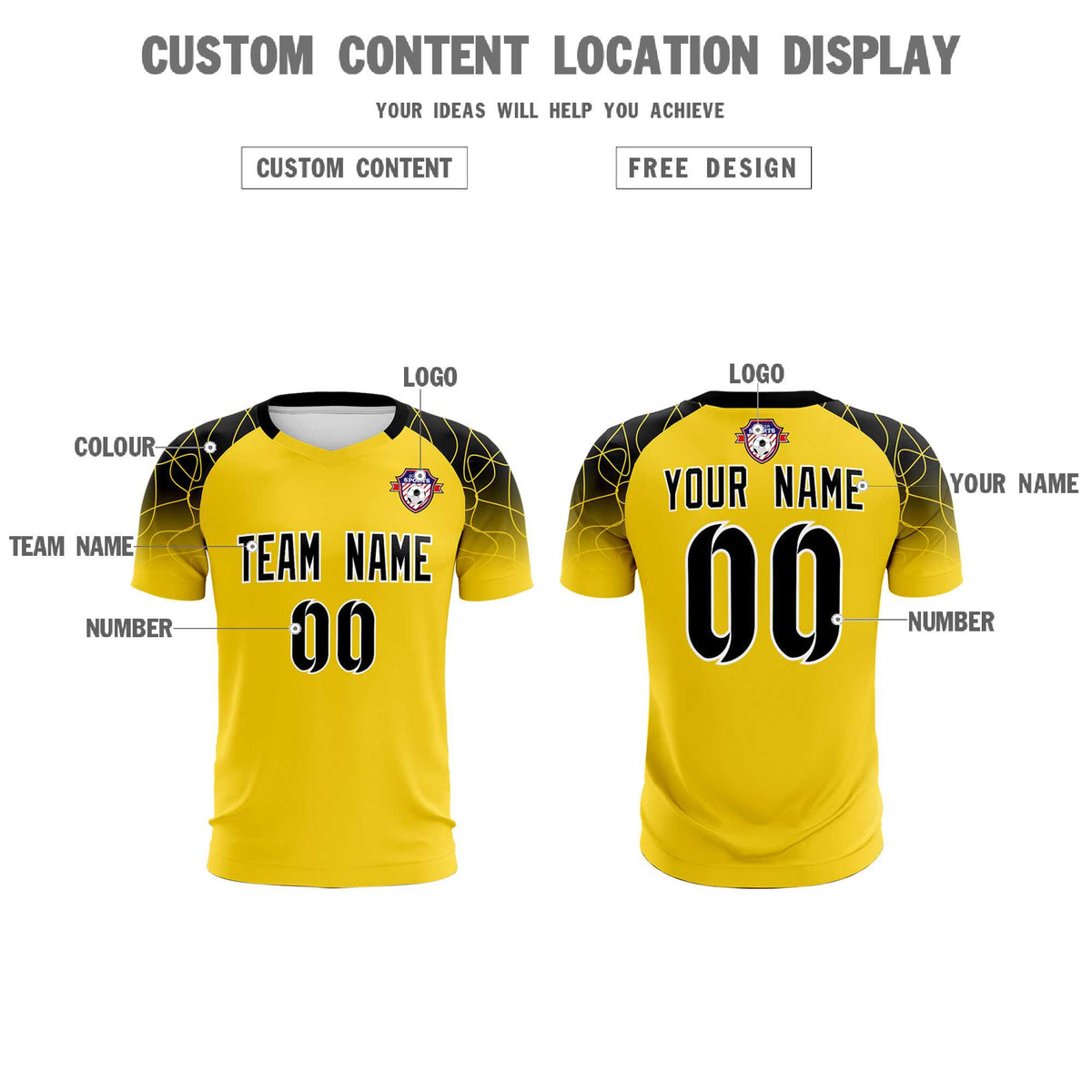 Custom Gold Classic Football Training Kit Jersey For Adults/Kids