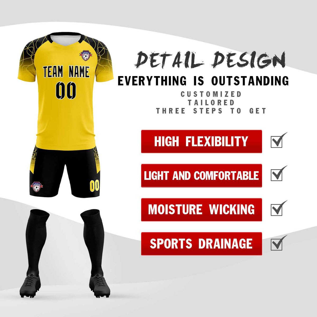 Custom Gold Classic Football Training Kit Jersey For Adults/Kids