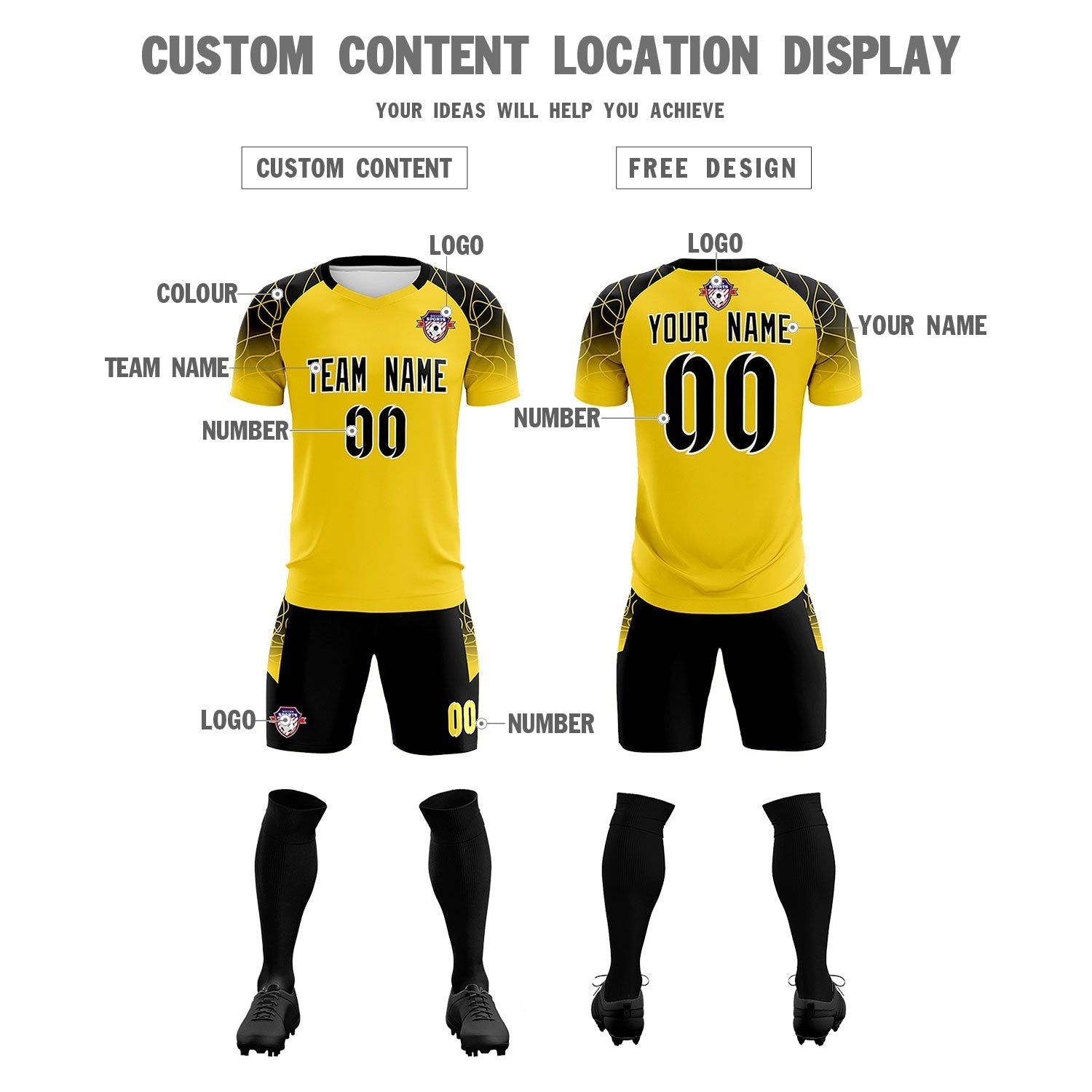Custom Gold Classic Football Training Kit Jersey For Adults/Kids