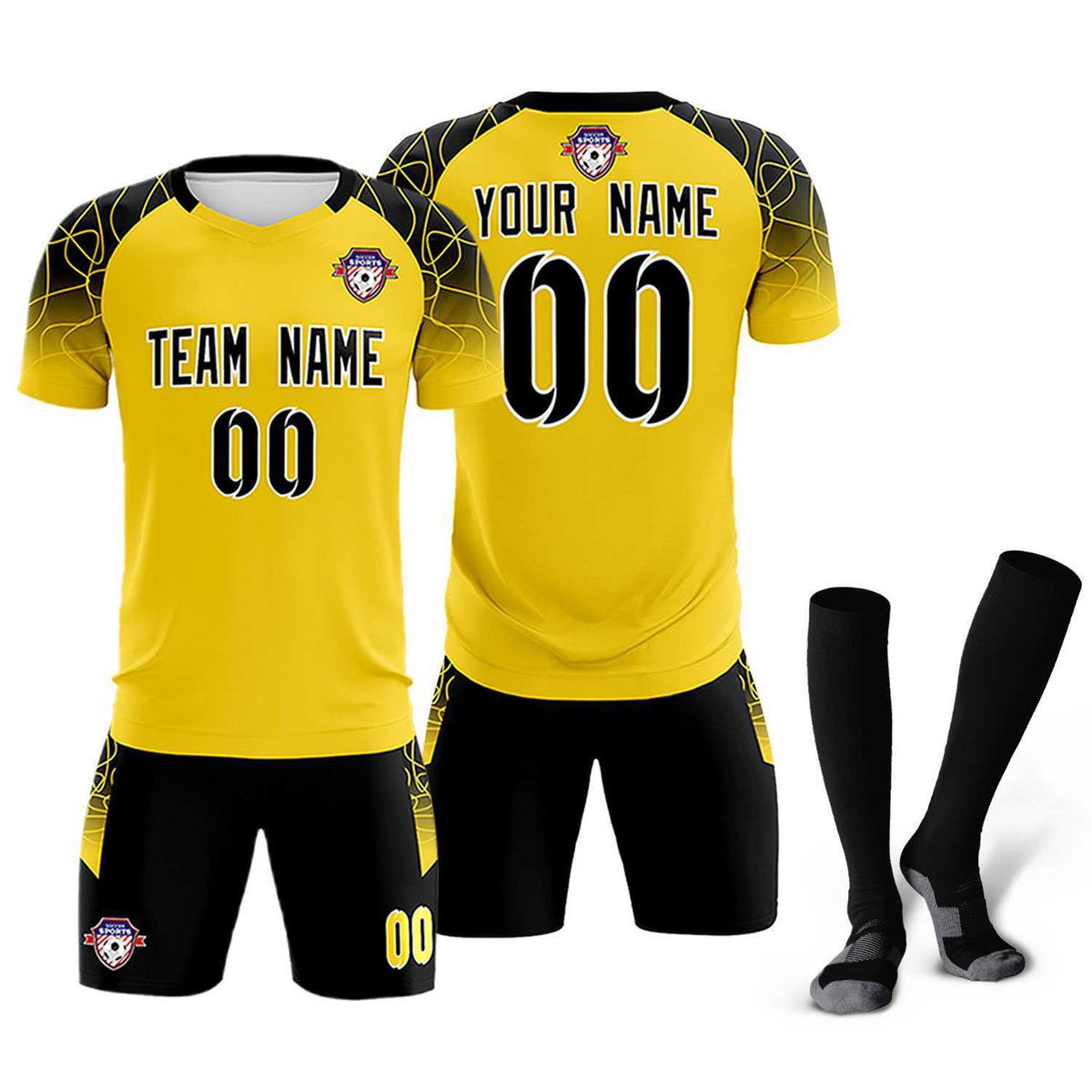 Custom Gold Classic Football Training Kit Jersey For Adults/Kids