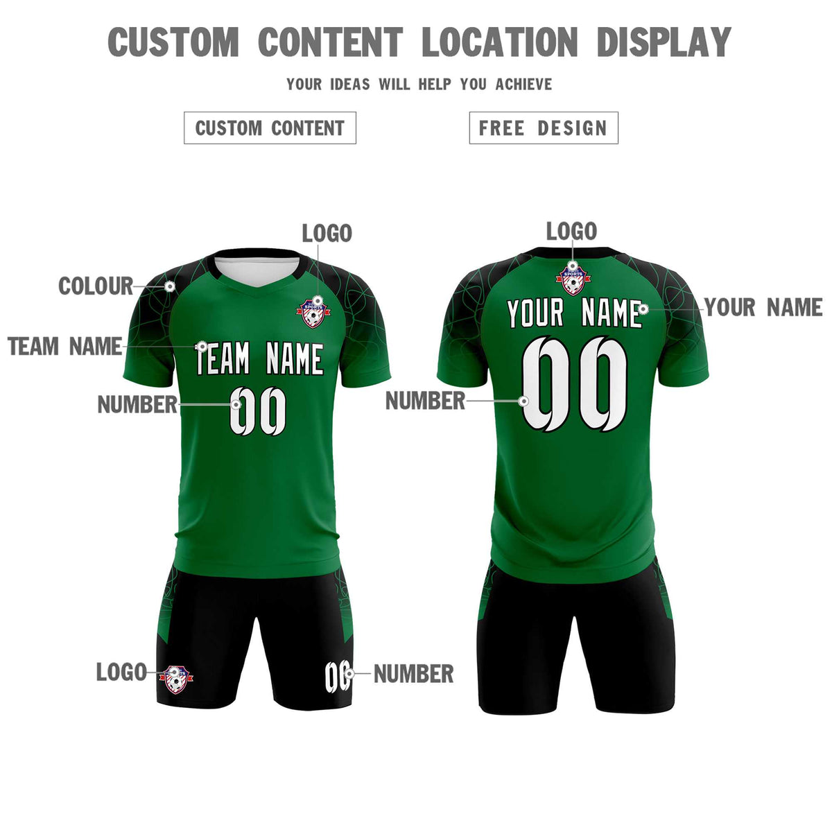 Custom Kelly Green Classic Football Training Kit Jersey For Adults/Kids