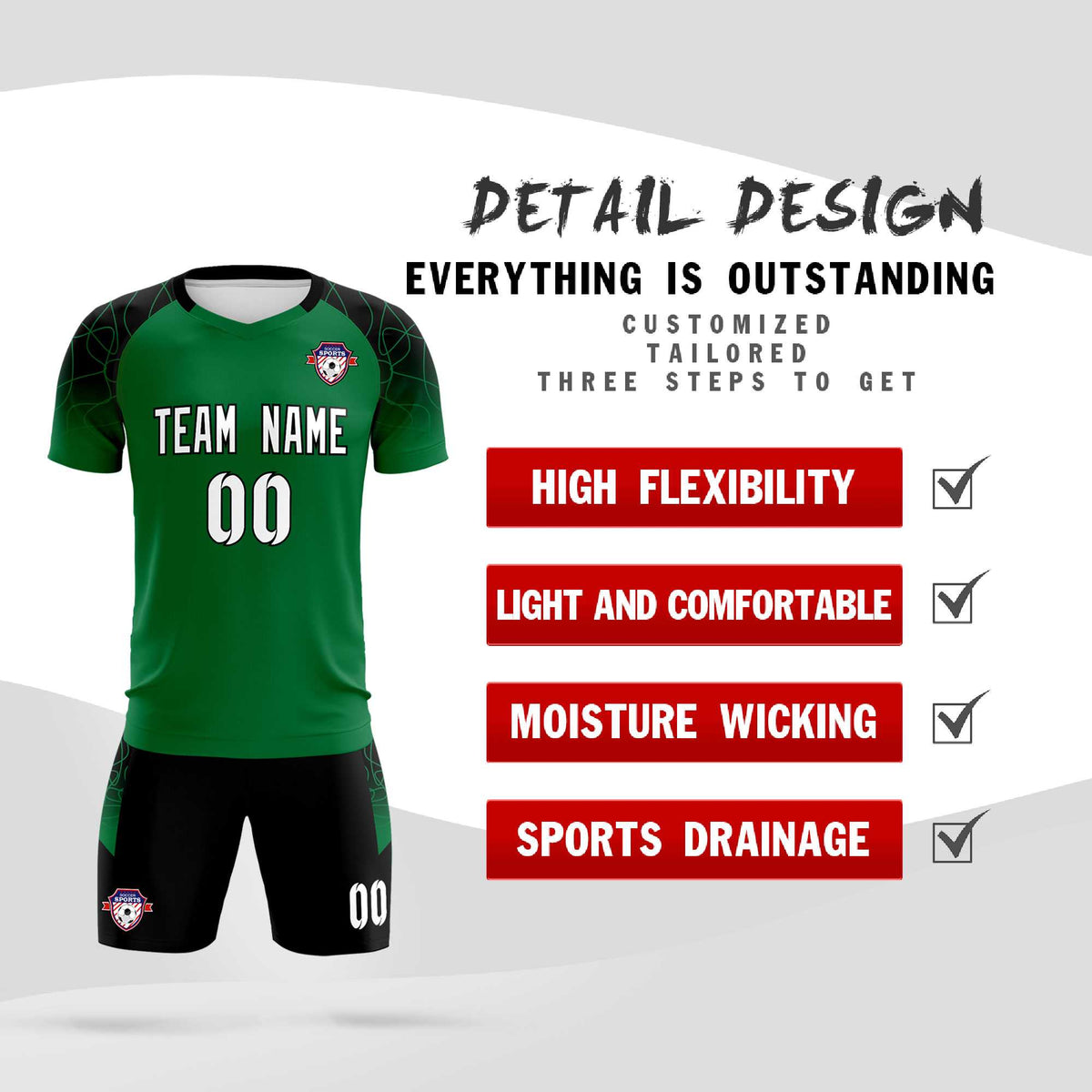 Custom Kelly Green Classic Football Training Kit Jersey For Adults/Kids