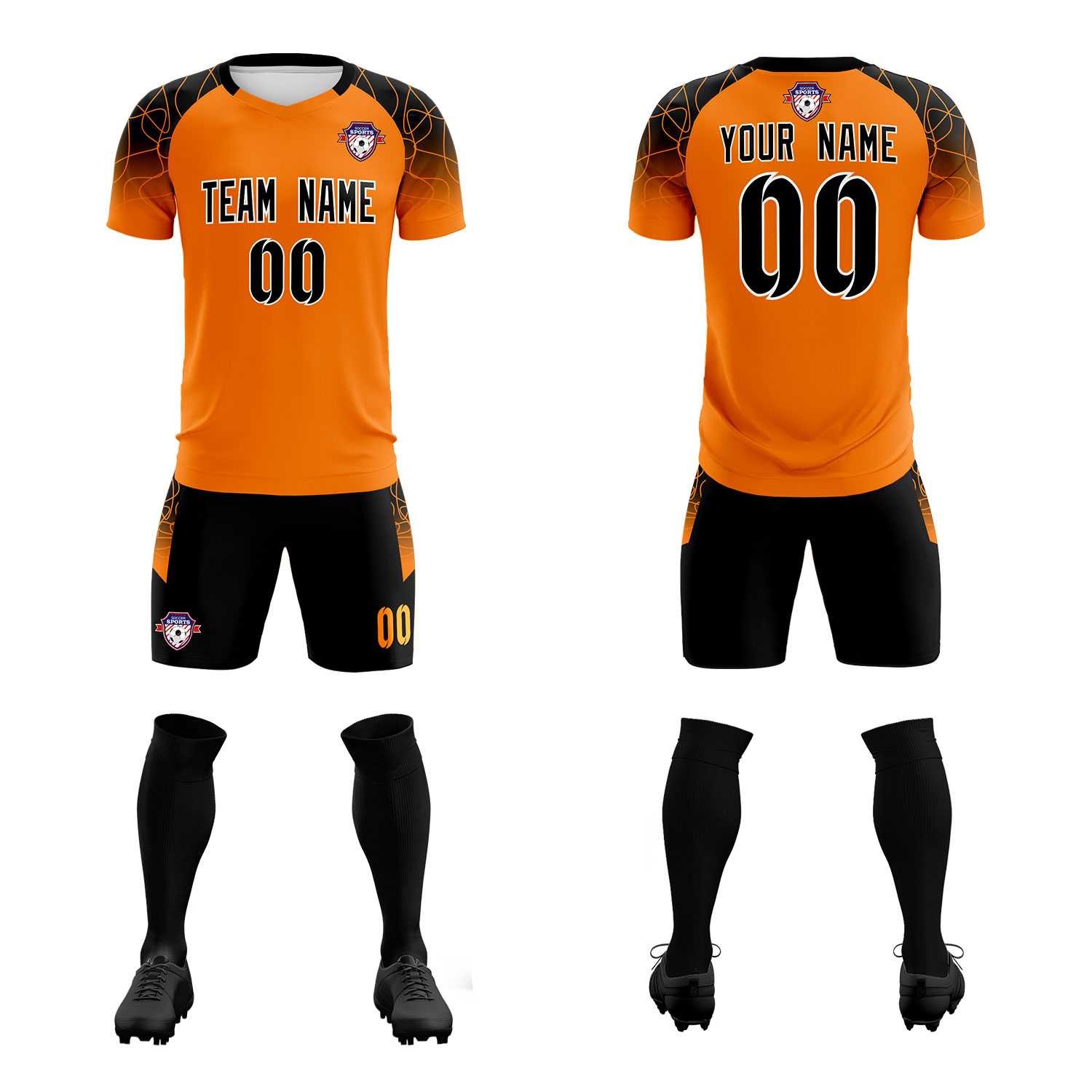 Custom Orange Classic Football Training Kit Jersey For Adults/Kids
