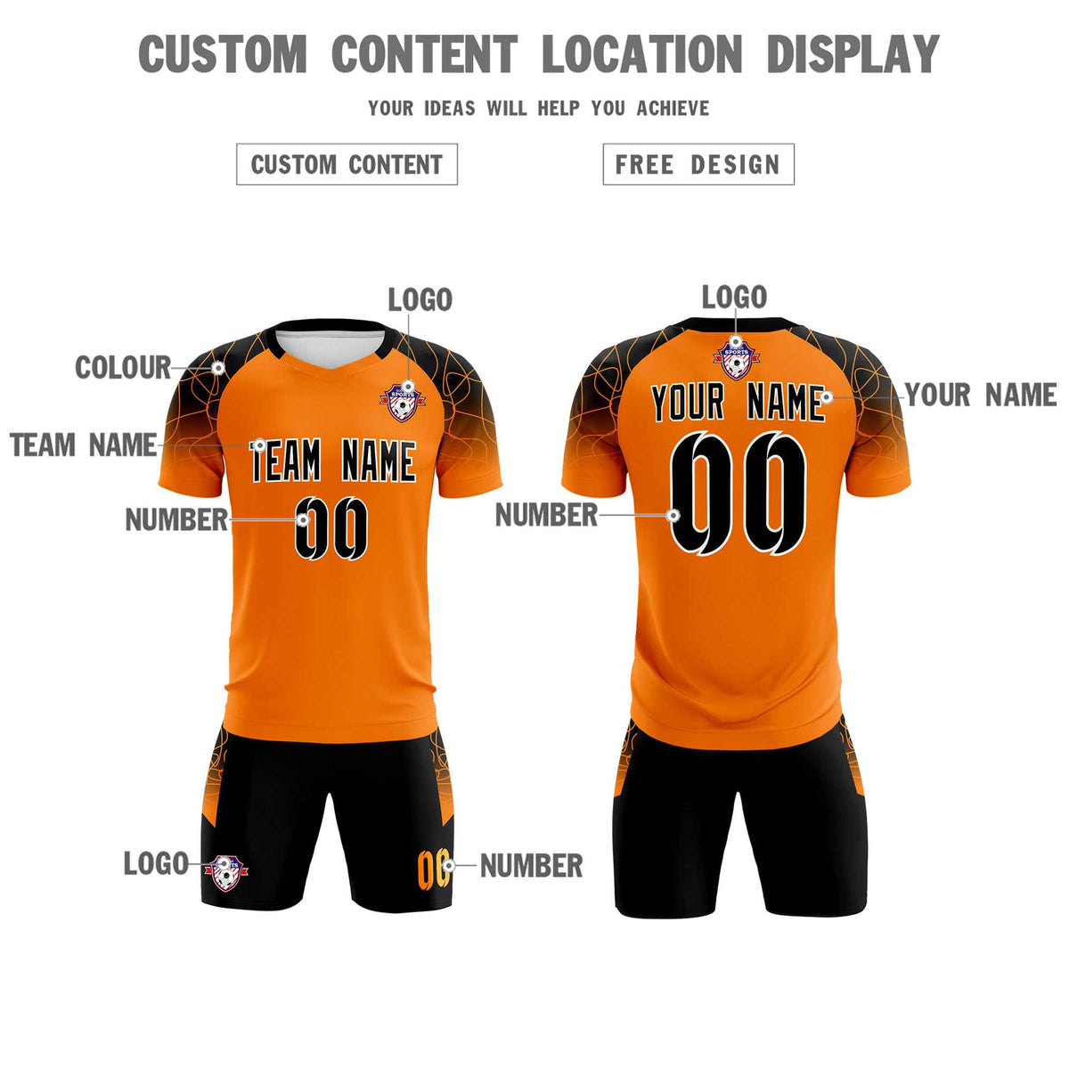 Custom Orange Classic Football Training Kit Jersey For Adults/Kids