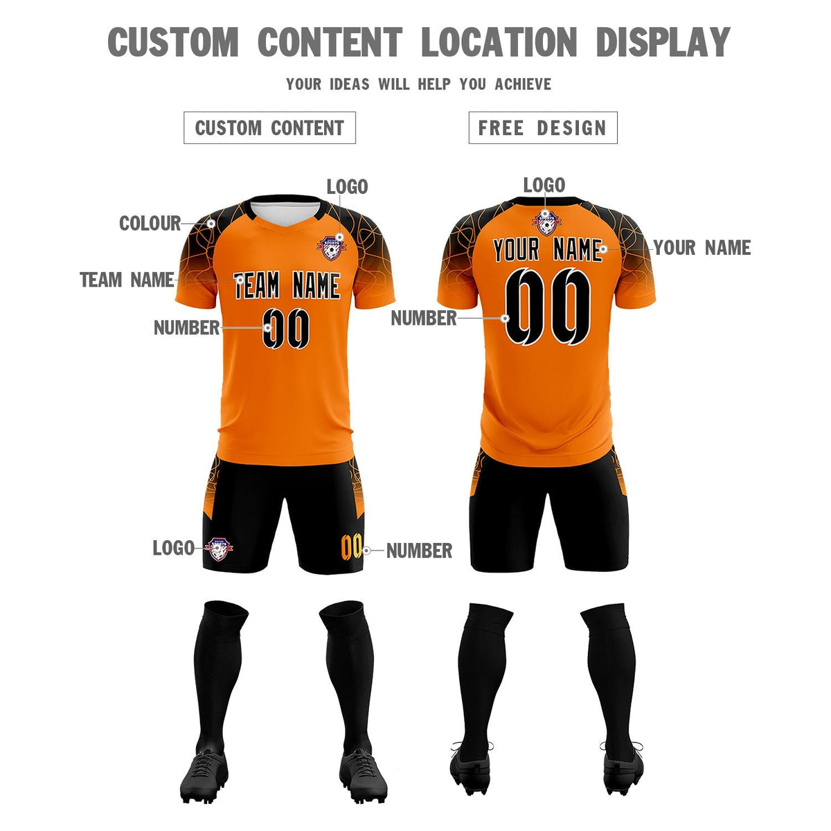 Custom Orange Classic Football Training Kit Jersey For Adults/Kids