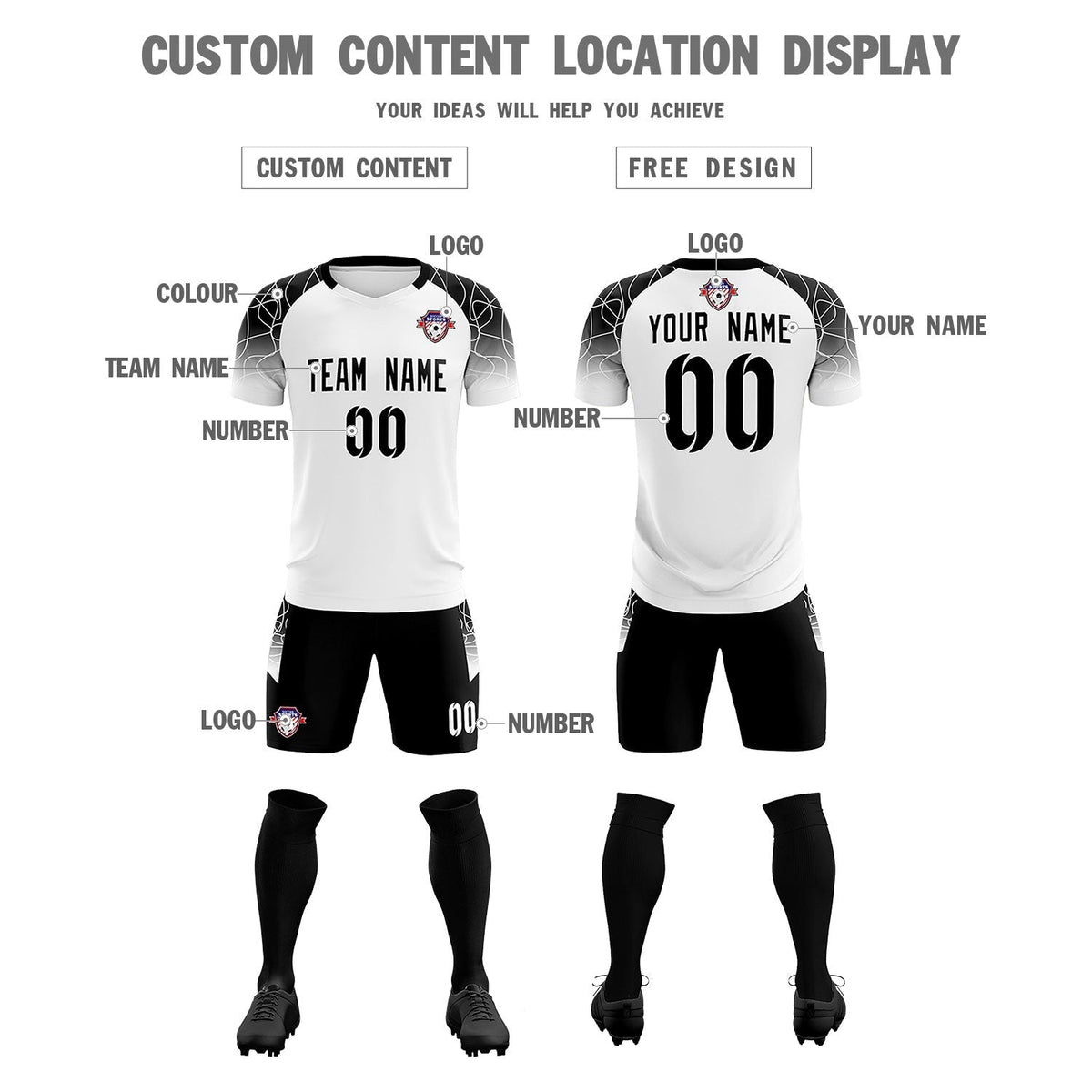 Custom White Classic Football Training Kit Jersey For Adults/Kids