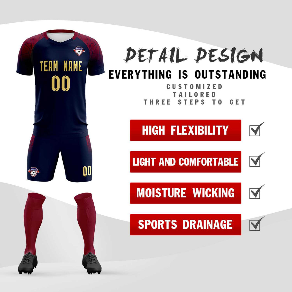Custom Navy Classic Football Training Kit Jersey For Adults/Kids