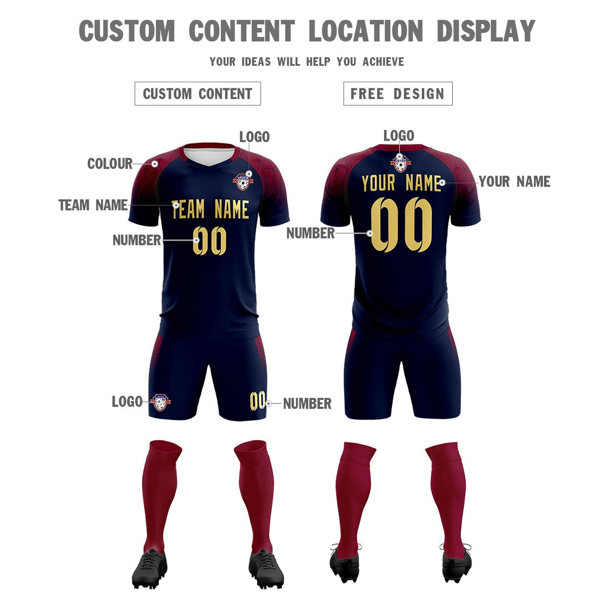 Custom Navy Classic Football Training Kit Jersey For Adults/Kids