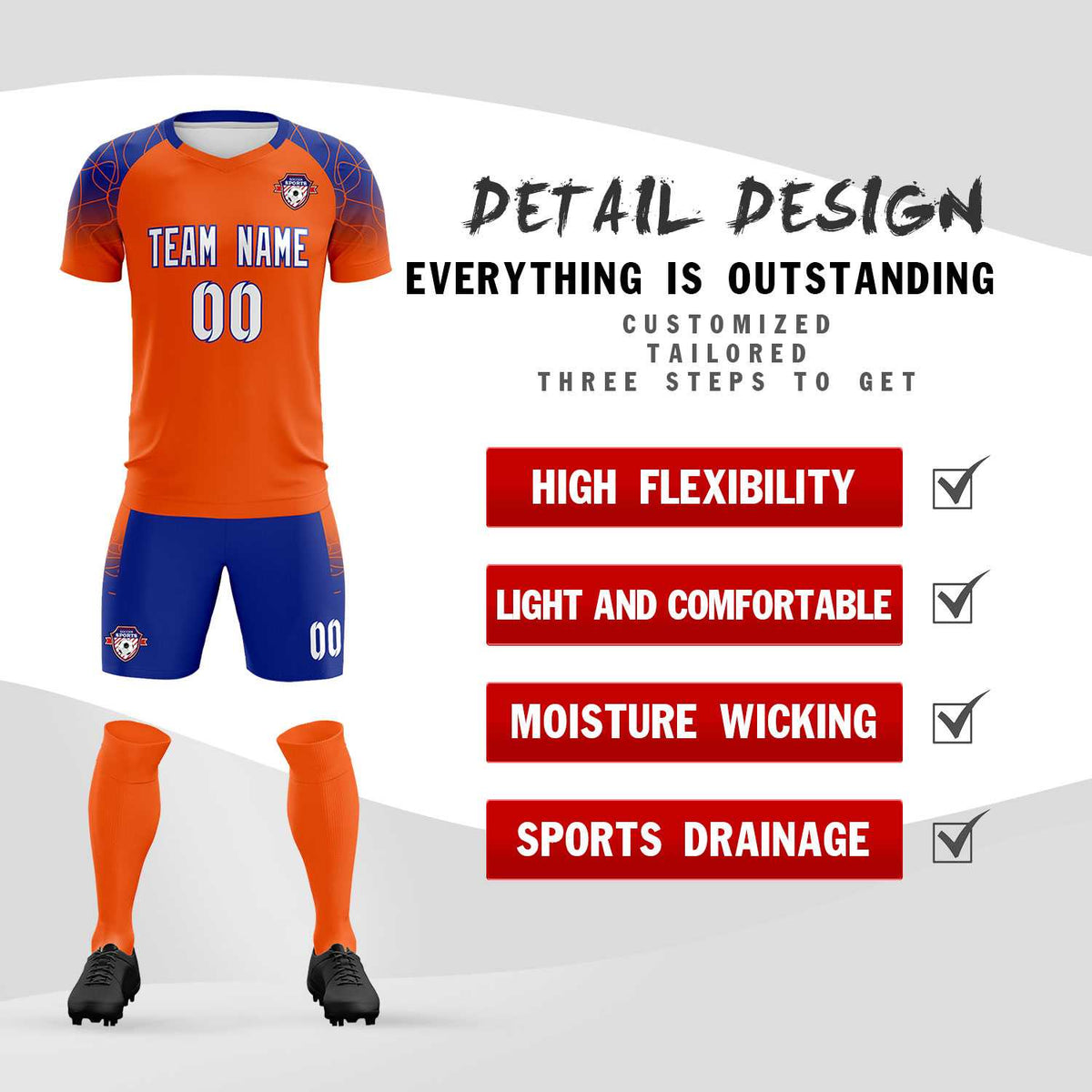 Custom Orange Classic Football Training Kit Jersey For Adults/Kids