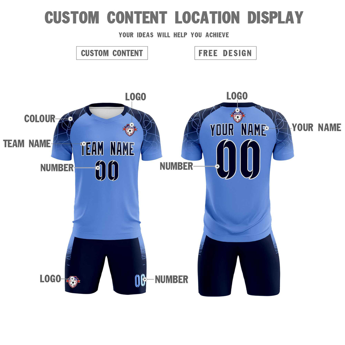 Custom Light Blue Classic Football Training Kit Jersey For Adults/Kids