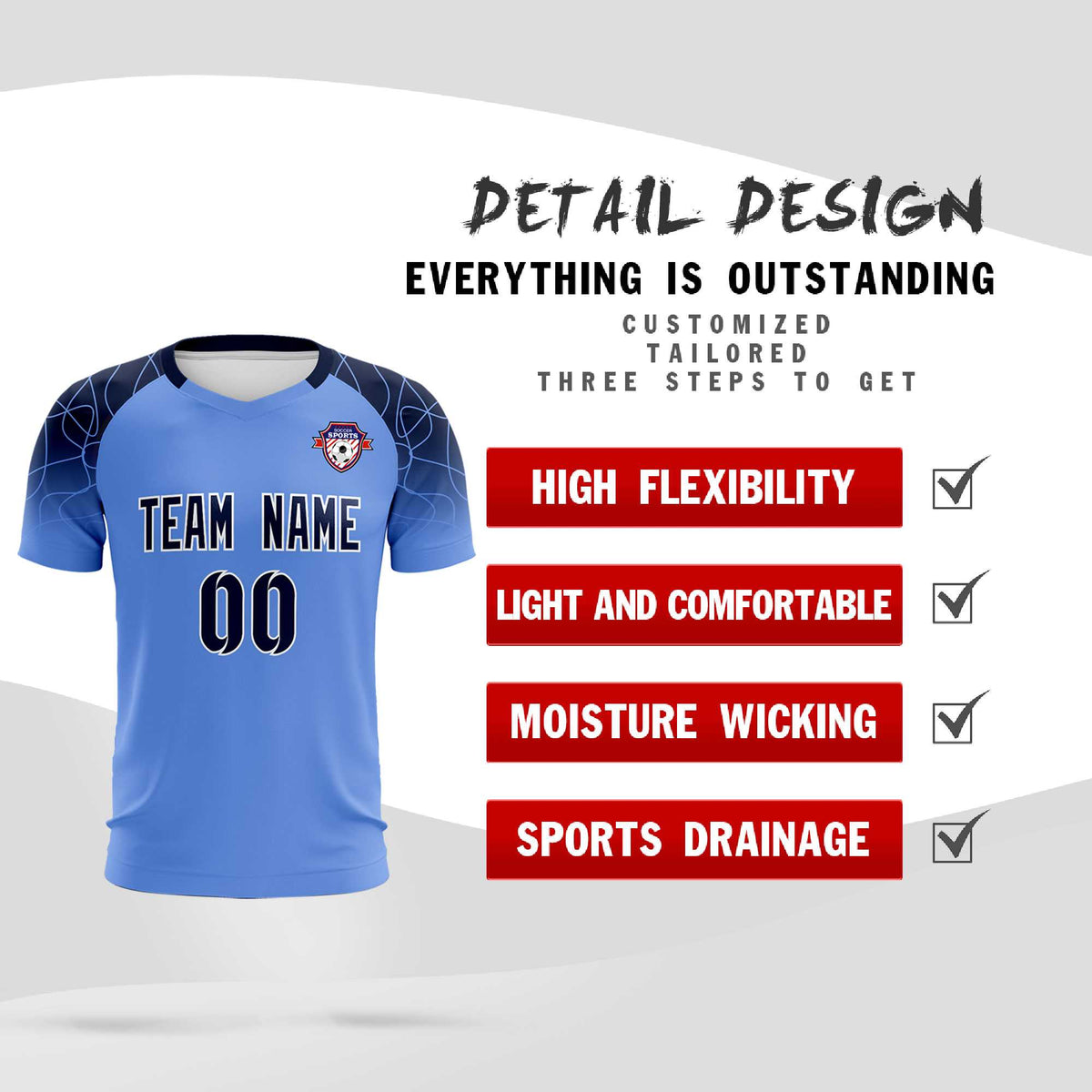 Custom Light Blue Classic Football Training Kit Jersey For Adults/Kids