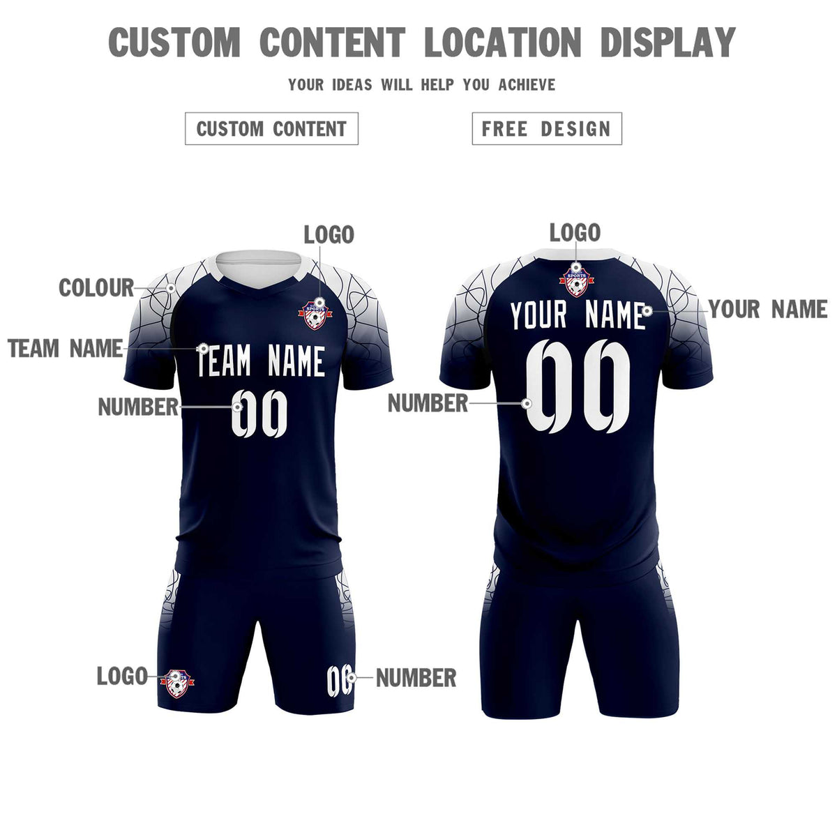 Custom Navy Classic Football Training Kit Jersey For Adults/Kids