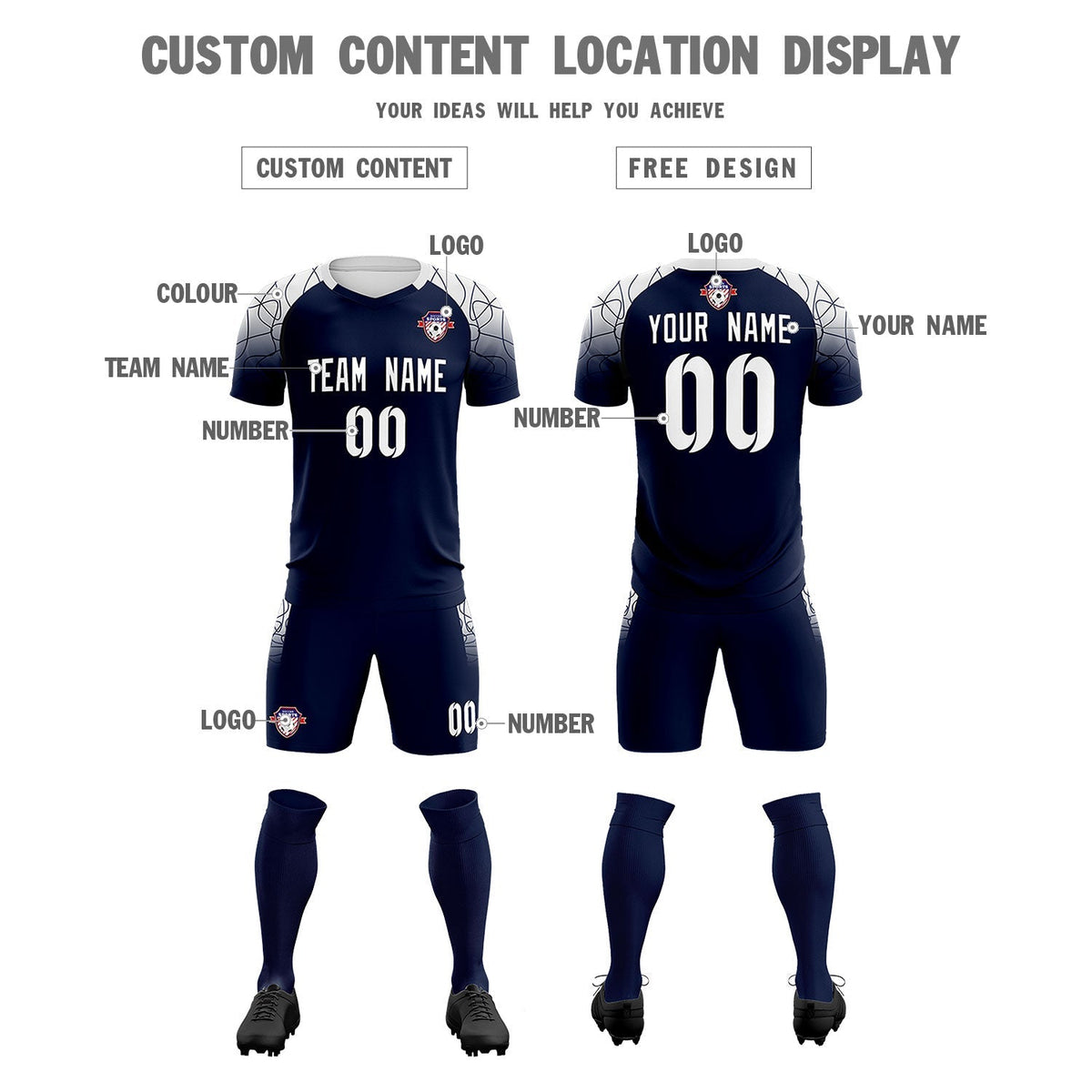 Custom Navy Classic Football Training Kit Jersey For Adults/Kids