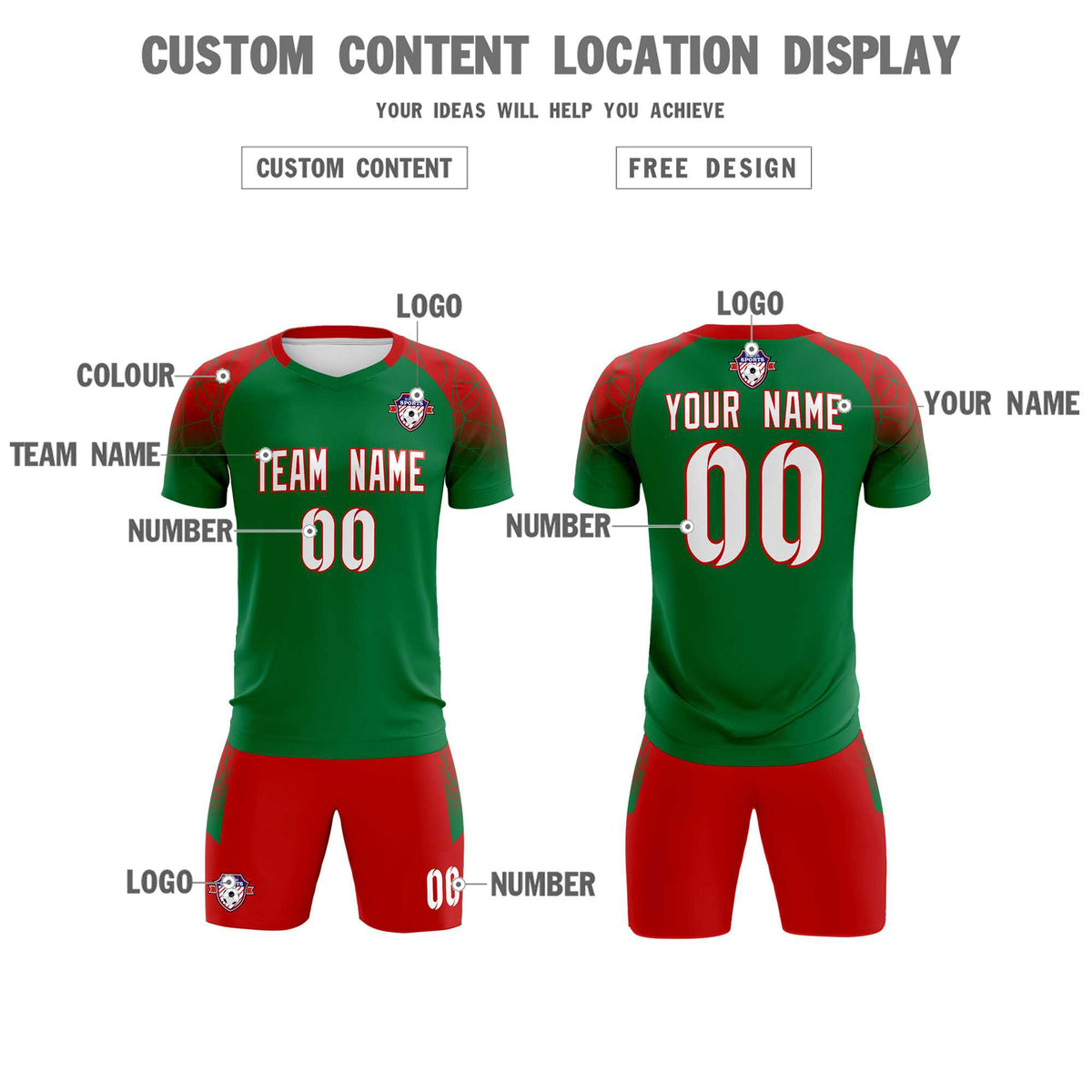 Custom Kelly Green Classic Football Training Kit Jersey For Adults/Kids