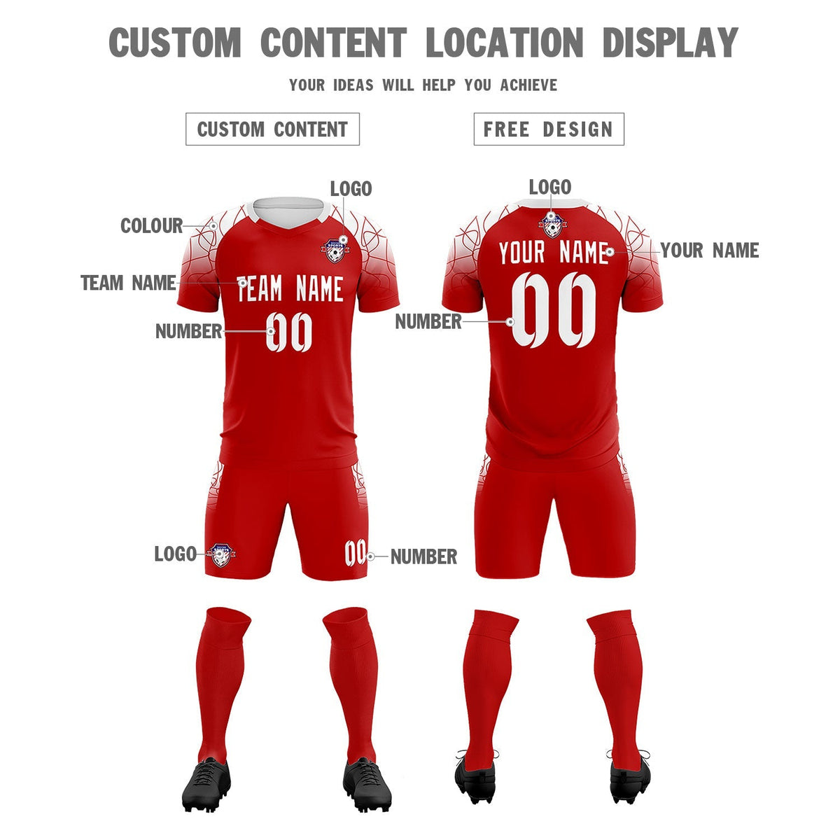 Custom Red Classic Football Training Kit Jersey For Adults/Kids