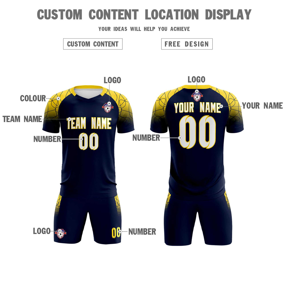 Custom Navy Classic Football Training Kit Jersey For Adults/Kids