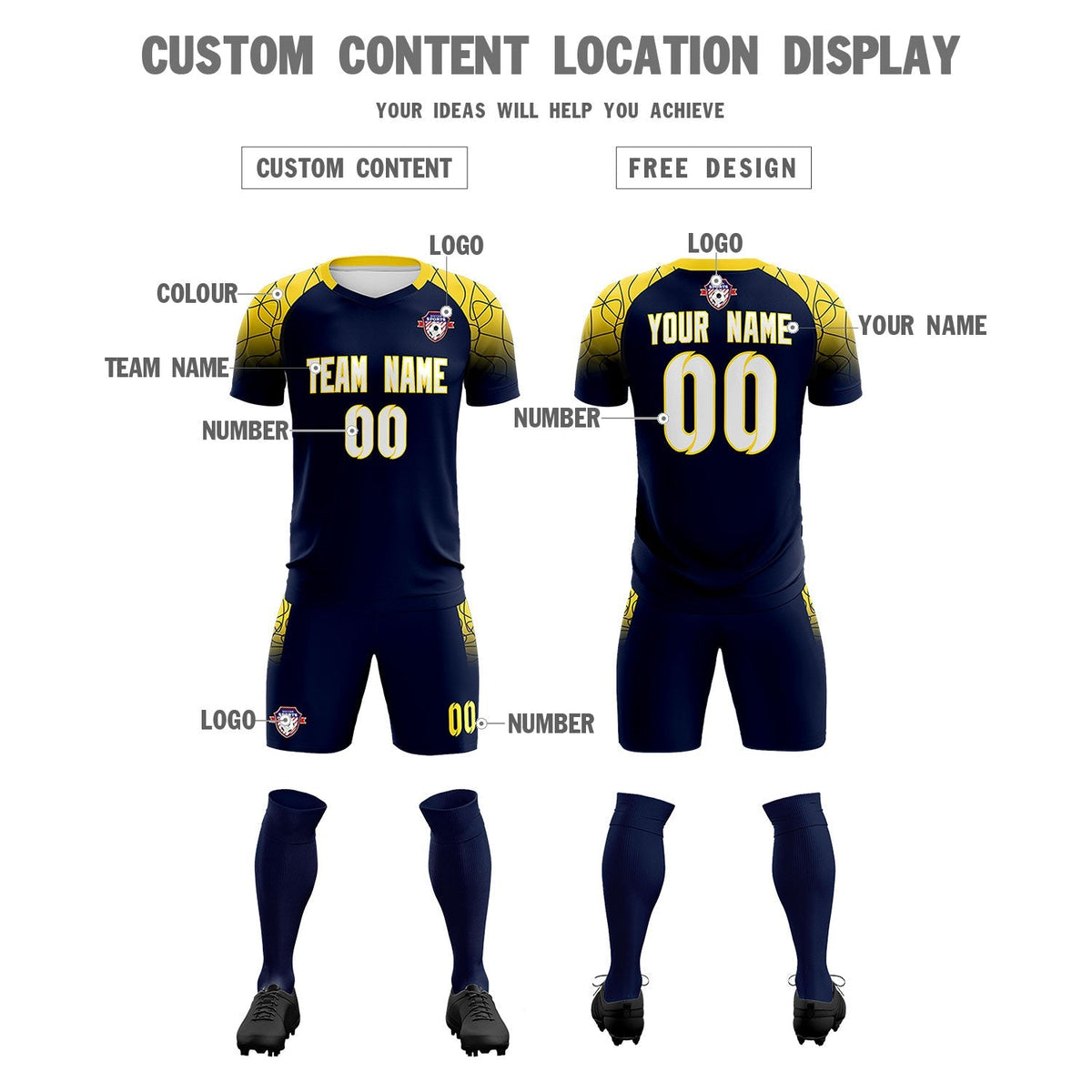 Custom Navy Classic Football Training Kit Jersey For Adults/Kids