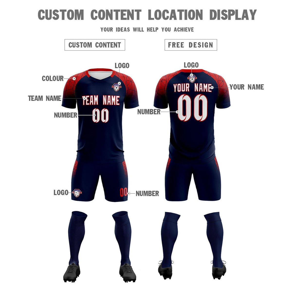 Custom Navy Classic Football Training Kit Jersey For Adults/Kids