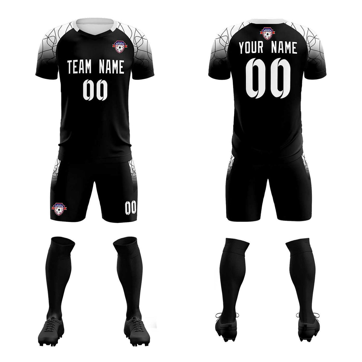 Custom Black Classic Football Training Kit Jersey For Adults/Kids