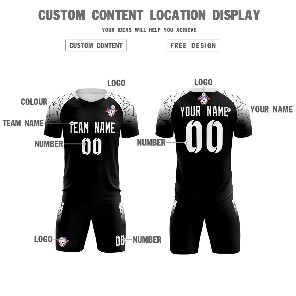 Custom Black Classic Football Training Kit Jersey For Adults/Kids