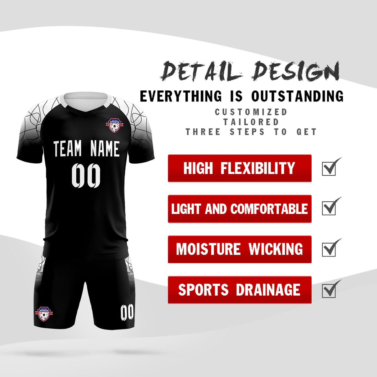 Custom Black Classic Football Training Kit Jersey For Adults/Kids